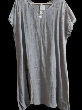 Linen shift dress with embroidered sleeve detail